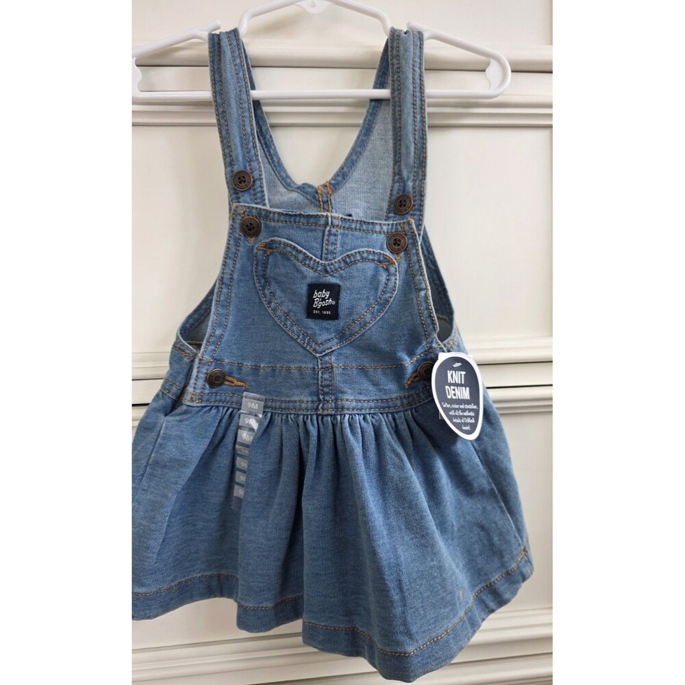 OshKosh Bgosh Baby 9M Blue Jean Denim Overall Dress Jumper Vestbak NEW
